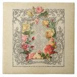 Romantische Vintage skulptierte Rose Fliese<br><div class="desc">Ebenen von schönen skulptierten Rose in Pastelltönen von Rosa,  Gelb und Pfirsich in einem dimensionalen verzierten gravierten Vintagen rustikalen Rahmen auf einem ecru Damast Hintergrund. Anmerkung: Skulptierte,  eingravierte,  geprägte und dimensionale Effekte,  geschichtete,  gealterte oder erodierte Erscheinung,  Texturen und Schatten digital erzielt. Das eigentliche Produkt hat eine flache Oberfläche.</div>