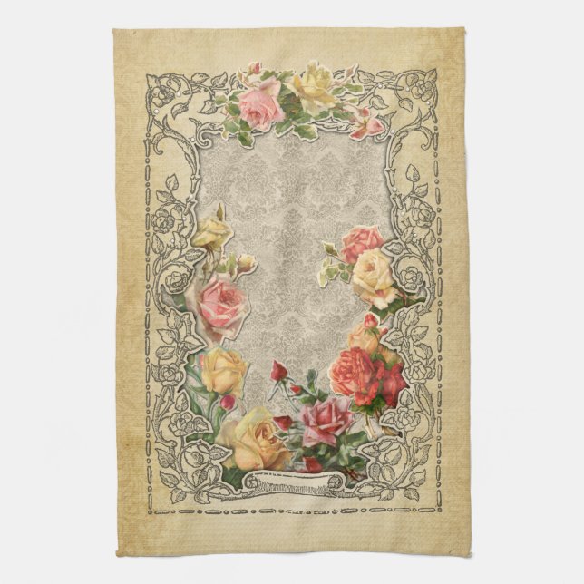 Romantische Vintage skulptierte Rose Küchentuch (Vertikal)