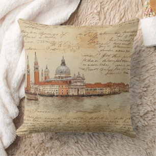 Romantische Vintage Venedig-Kunstwerke mit Skript Kissen