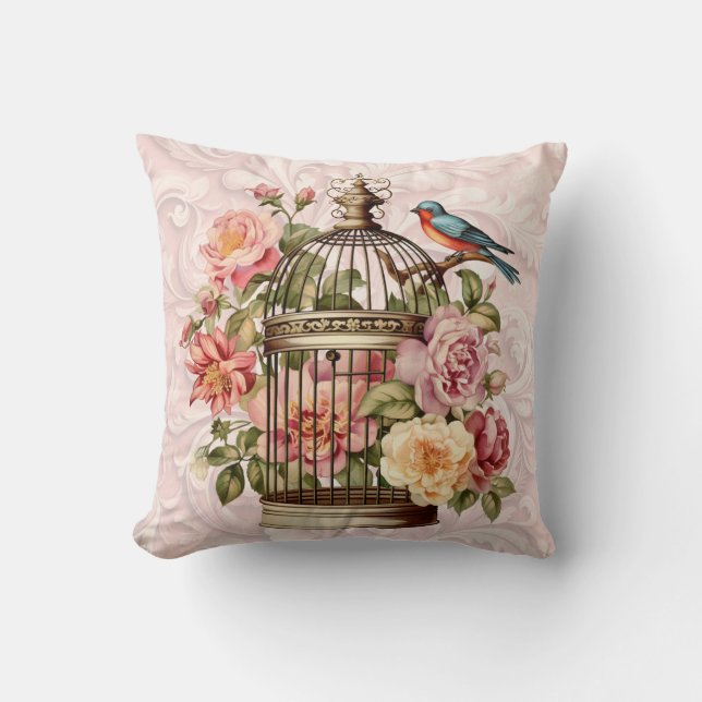 Romantische Vintage Wasserfarbe Blumengeburt Kissen (Vorderseite)