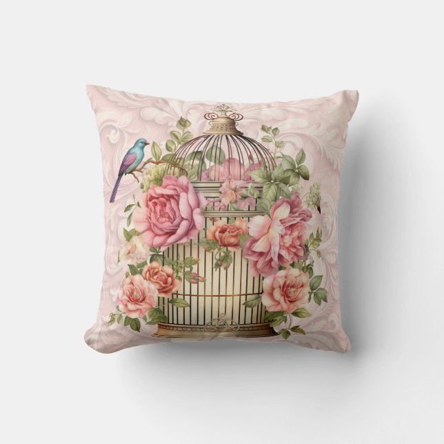 Romantische Vintage Wasserfarbe Blumengeburt Kissen (Vorderseite)