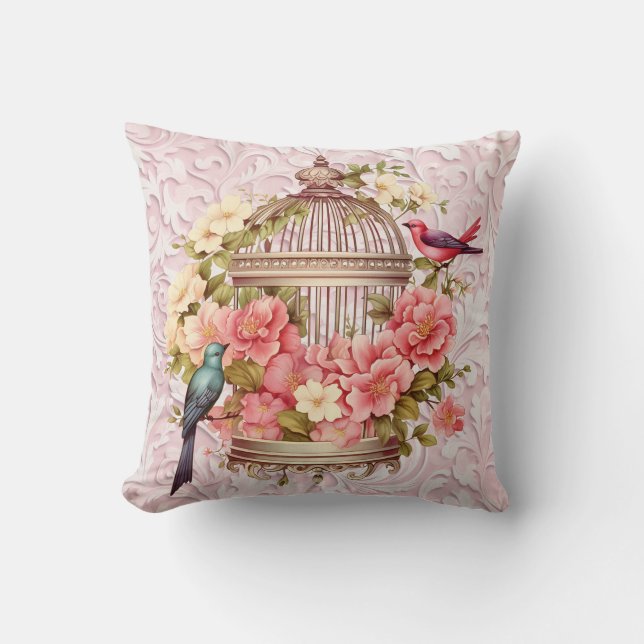 Romantische Vintage Wasserfarbe Blumengeburt Kissen (Vorderseite)