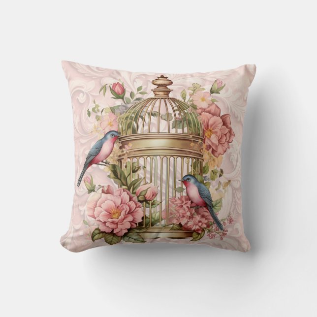 Romantische Vintage Wasserfarbe Blumengeburt Kissen (Vorderseite)
