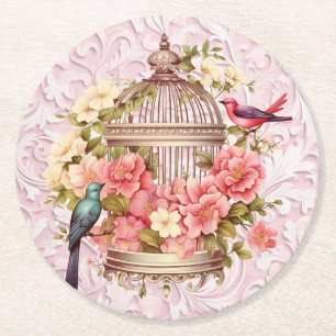 Romantische Vintage Wasserfarbe Blumengeburt Runder Pappuntersetzer