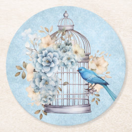 Romantische Vintage Wasserfarbe Blumengeburt Runder Pappuntersetzer