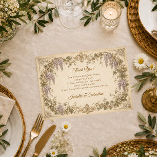 Romantische Vintage-Wisteria-Hochzeit Dankeskarte