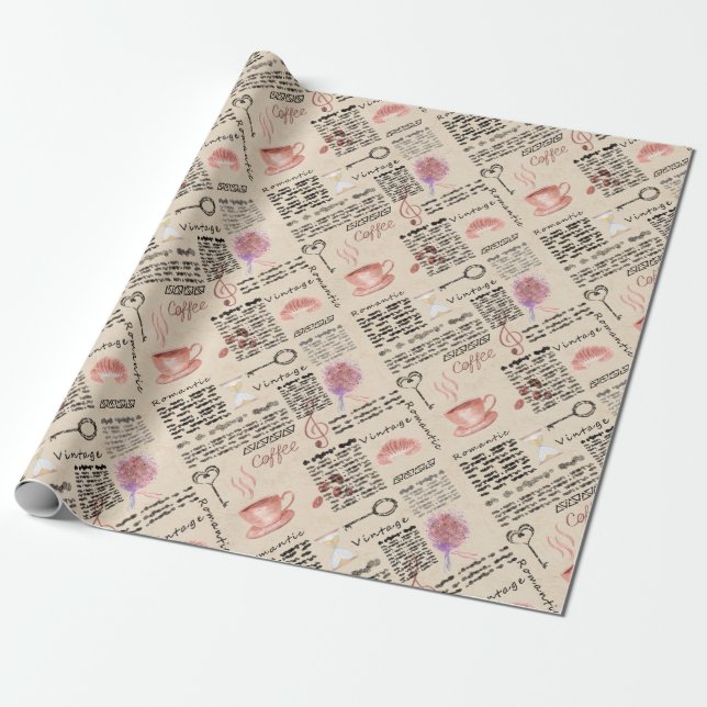 Romantische Vintage Zeitung Geschenkpapier (Ungerollt)