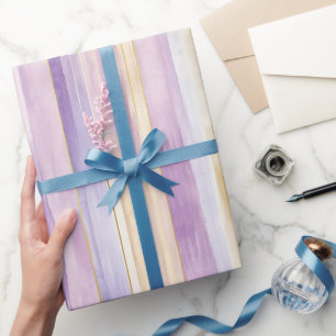 Romantische violett-weiße Iris-Streifen-Brautparty Geschenkpapier