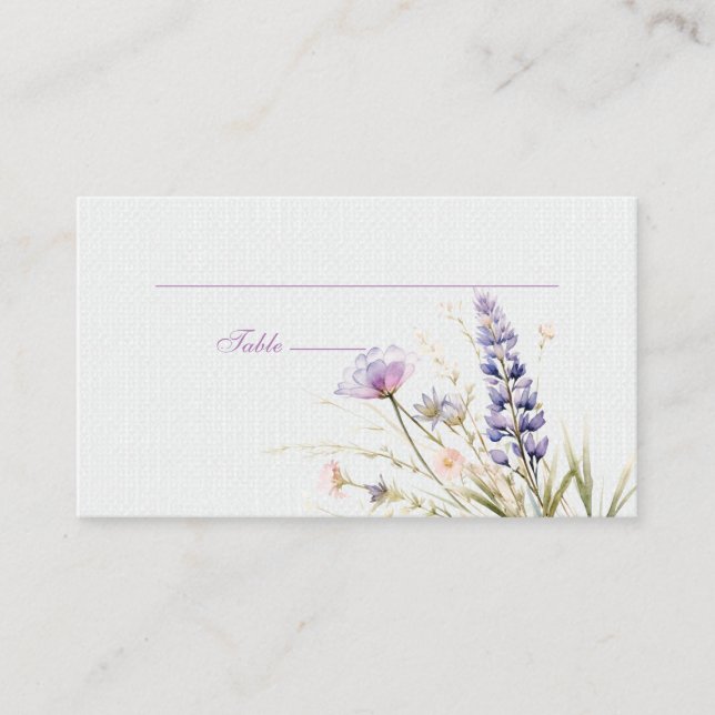 Romantische violette Blume Hochzeit Platzkarte (Vorderseite)
