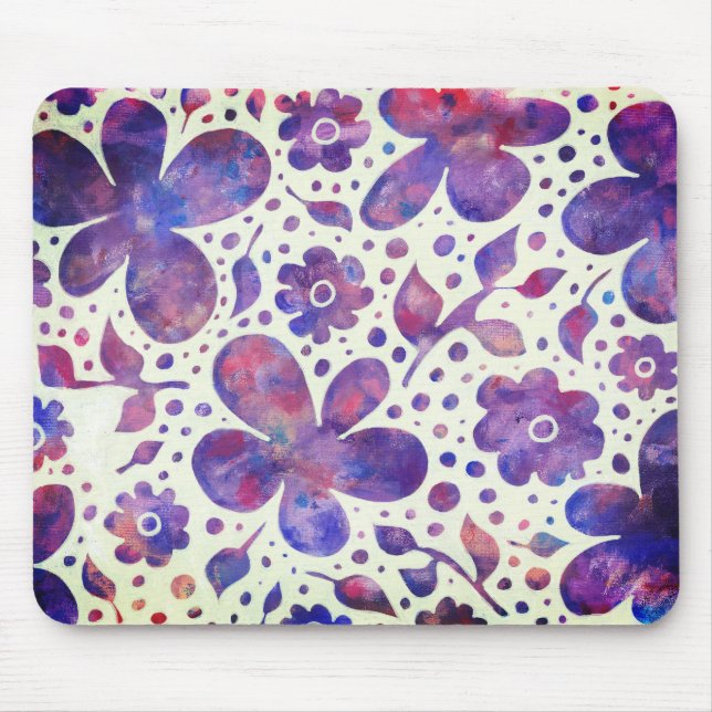 Romantische violette Blume und Blätter Originelle  Mousepad (Vorne)