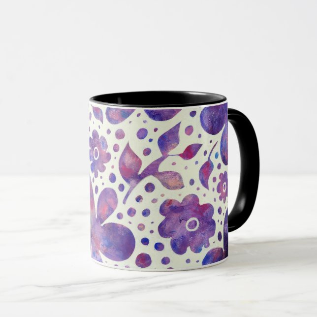 Romantische violette Blume und Blätter Originelle  Tasse (VorderseiteRechts)