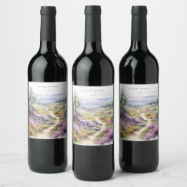 Romantische violette Blume Wald Hochzeitwein Weinetikett