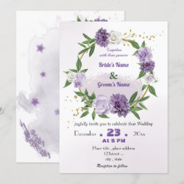 romantische violette Blumen botanische Kranzhochze Einladung