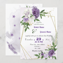 romantische violette Blumen geometrische Hochzeit Einladung