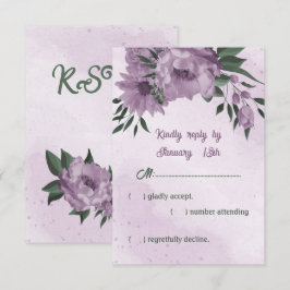 Romantische violette Blumen Grün Blätter Hochzeit RSVP Karte