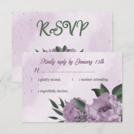 Romantische violette Blumen Grün Blätter Hochzeit RSVP Karte