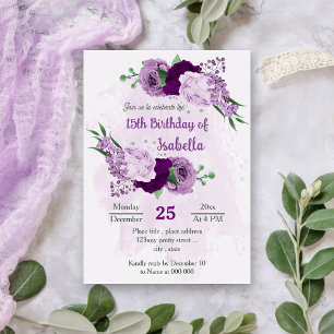 Romantische violette Blumen Grün Geburtstag Einladung