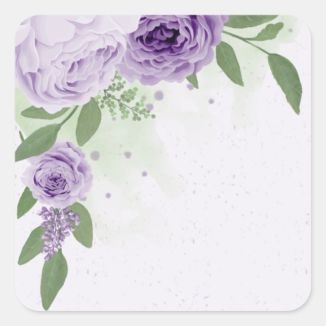 Romantische violette Blumen grüne Blätter botanisc Quadratischer Aufkleber (Vorderseite)