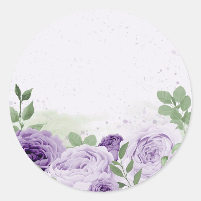 Romantische violette Blumen grüne Blätter botanisc Runder Aufkleber (Vorderseite)
