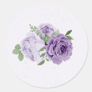 Romantische violette Blumen grüne Blätter botanisc Runder Aufkleber