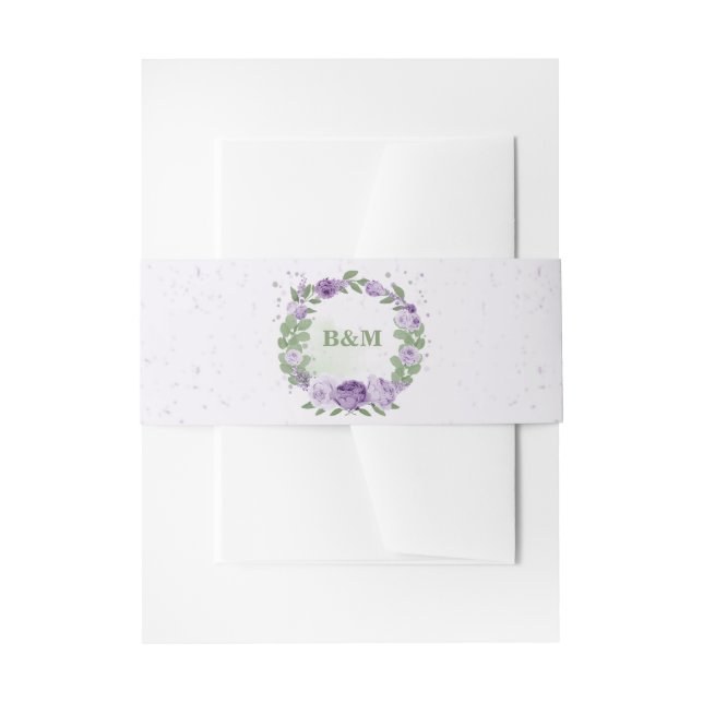 romantische violette Blumen Grüne Hochzeit Einladungsbanderole (Vorderseite Beispiel)