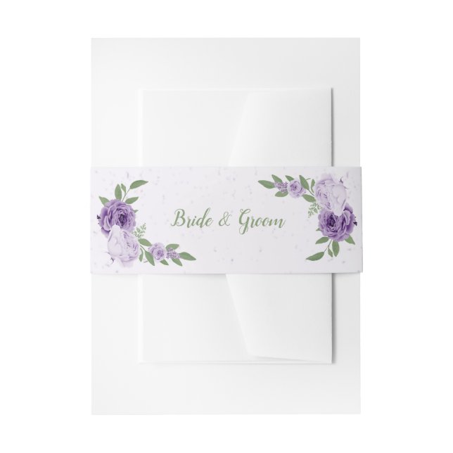 romantische violette Blumen Grüne Hochzeit Einladungsbanderole (Vorderseite Beispiel)