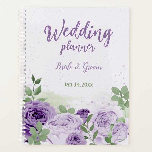 romantische violette Blumen Grüne Hochzeit Planer (Vorderseite)