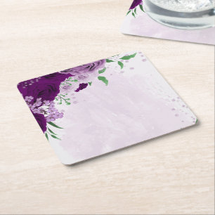 Romantische violette Blumen Grüne Hochzeit Rechteckiger Pappuntersetzer