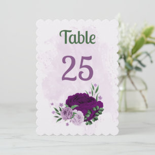 Romantische violette Blumen Grünkarte Tischnummer