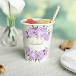 Romantische violette Blumen Grünpapier Tassen Pappbecher