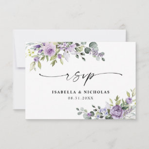 Romantische violette Blumen Hochzeits-RSVP-Karte RSVP Karte
