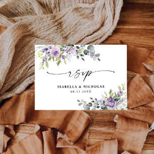 Romantische violette Blumen Hochzeits-RSVP-Karte RSVP Karte