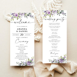Romantische violette Blumen Hochzeitsprogramm Programm