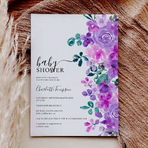 Romantische violette Blumen Lavendel Babydusche Einladung