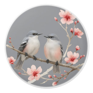 Romantische Vögel auf Cherry Blossom Zweig Wasserf Keramikknauf