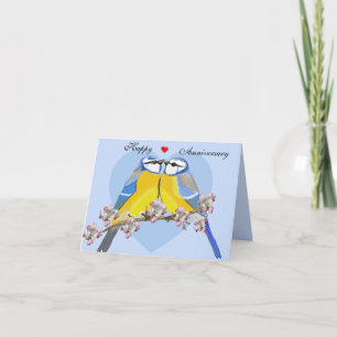 Romantische Vögel, Cyanistes Caeruleus Hochzeitsta Karte