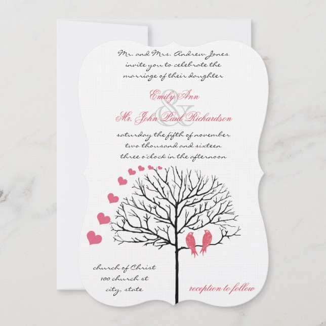 Romantische Vögel Honeysuckle Pink Hochzeit Einlad Einladung (Vorderseite)