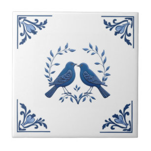 Romantische Vogelparade Delft Blaue Flora Ecke Fliese