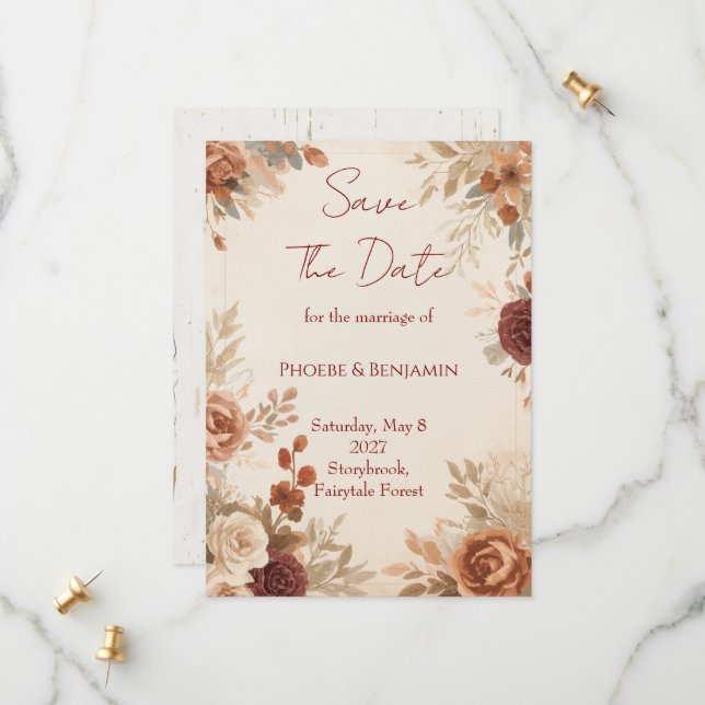 Romantische Wald-Blumenhochzeit Save The Date (Vorderseite/Rückseite Beispiel)