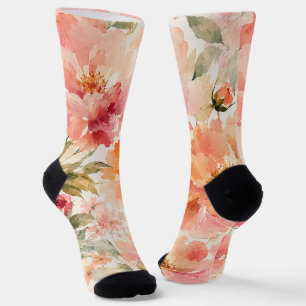 Romantische warme Sommer-Wasserfarben-Blüten Socken