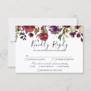 Romantische Wasserfarbe Burgund Rot Blush Rose Flo RSVP Karte