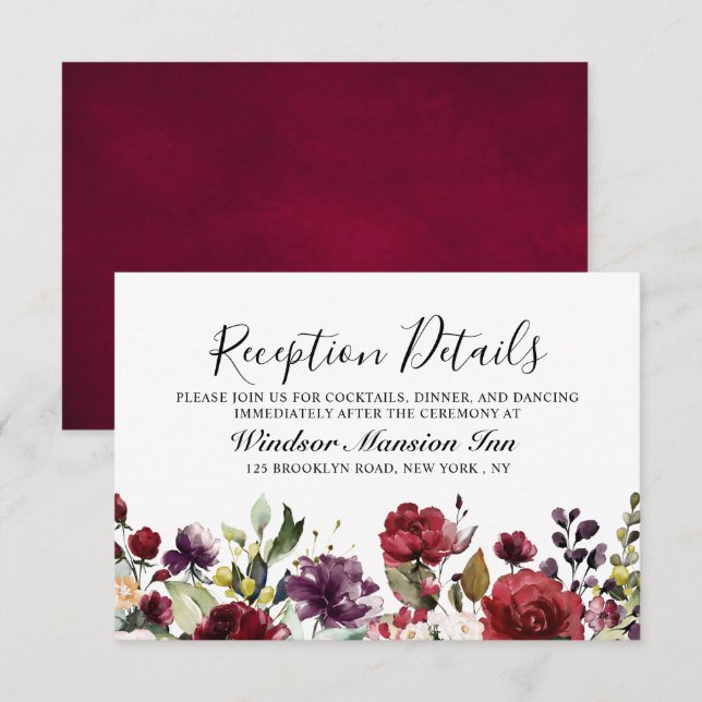 Romantische Wasserfarbe Burgund Rote Blüte Rose Bl Einladung (Vorne/Hinten)