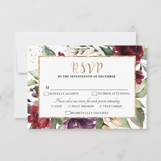 Romantische Wasserfarbe Burgund Rote Blüte Rose Bl RSVP Karte (Vorderseite)