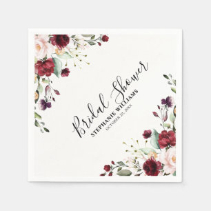 Romantische Wasserfarbe Burgund Rote Blüte Rose Bl Serviette