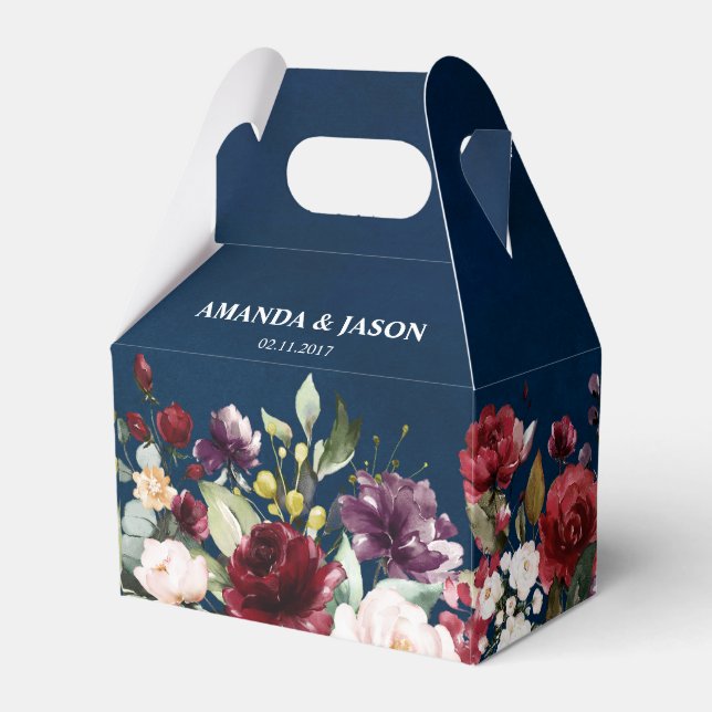Romantische Wasserfarbe Burgund Rote Marine Floral Geschenkschachtel (Vorderseite)