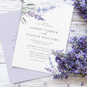 Romantische Wasserfarbe Lavendel Hochzeit mit Deta Einladung