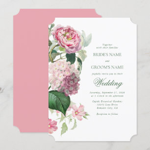 Romantische Wasserfarbe Rosa Blume Hochzeit Garten Einladung