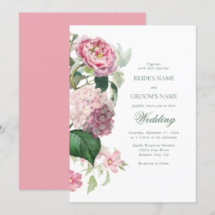 Romantische Wasserfarbe Rosa Blume Hochzeit Garten Einladung