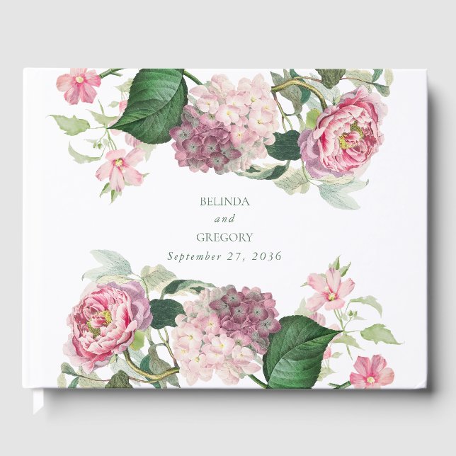 Romantische Wasserfarbe Rosa Blume Hochzeit Garten Gästebuch (Vorderseite)
