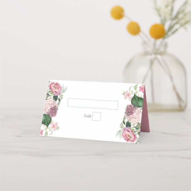 Romantische Wasserfarbe Rosa Blume Hochzeit Garten Platzkarte (Vorderseite)